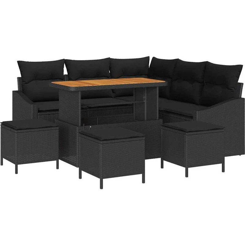 vidaXL Havesofa Sæt 9 pc Sort Poly rattan med opbevaring