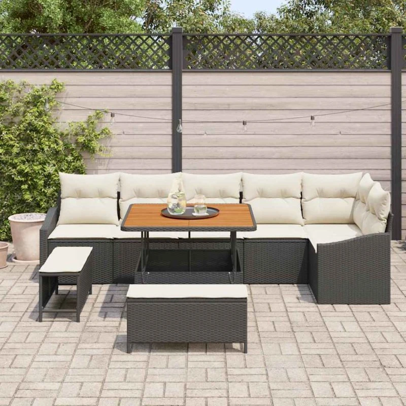 vidaXL Havesofa Sæt 9 pc Sort Poly Rattan med Opbevaring