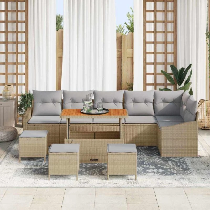 vidaXL Havesofa Sæt 10 stk Beige Poly Rattan med Opbevaring