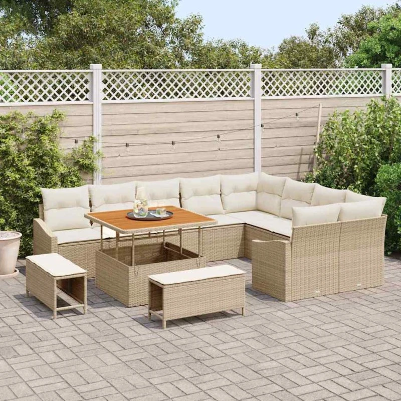 vidaXL Havesofa Sæt 12 stk Beige Poly rattan med opbevaring