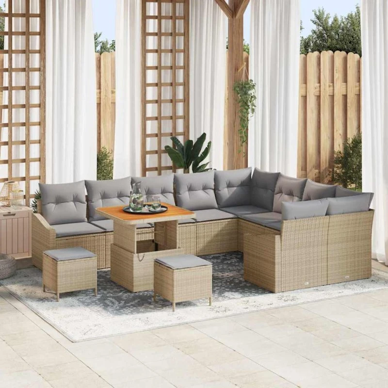 vidaXL Havesofa Sæt 12 stk Beige Poly rattan med opbevaring