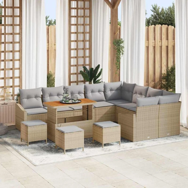 vidaXL Havesofa Sæt 13 stk Beige Poly rattan med opbevaring