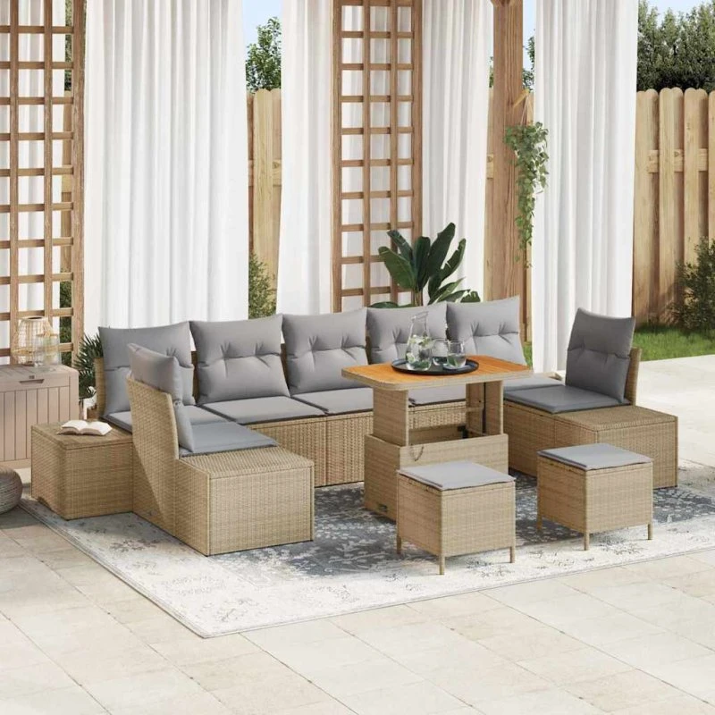 vidaXL Havesofa Sæt 10 pc Beige Poly rattan med opbevaring