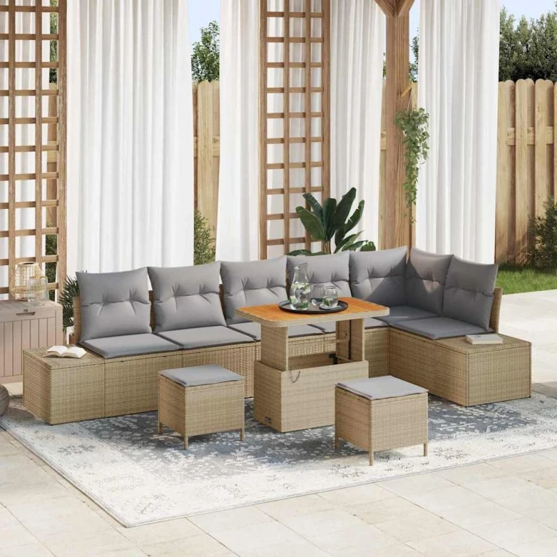 vidaXL Havesofa Sæt 9 pcs Beige Poly rattan med opbevaring