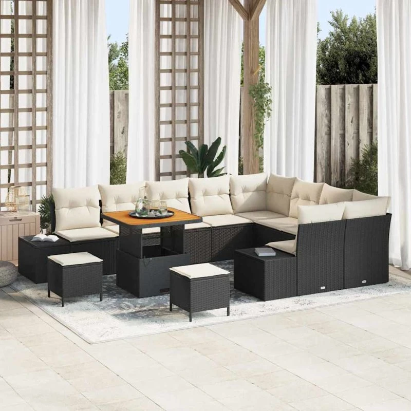 vidaXL Havesofa Sæt 12 stk Sort Poly rattan med opbevaring
