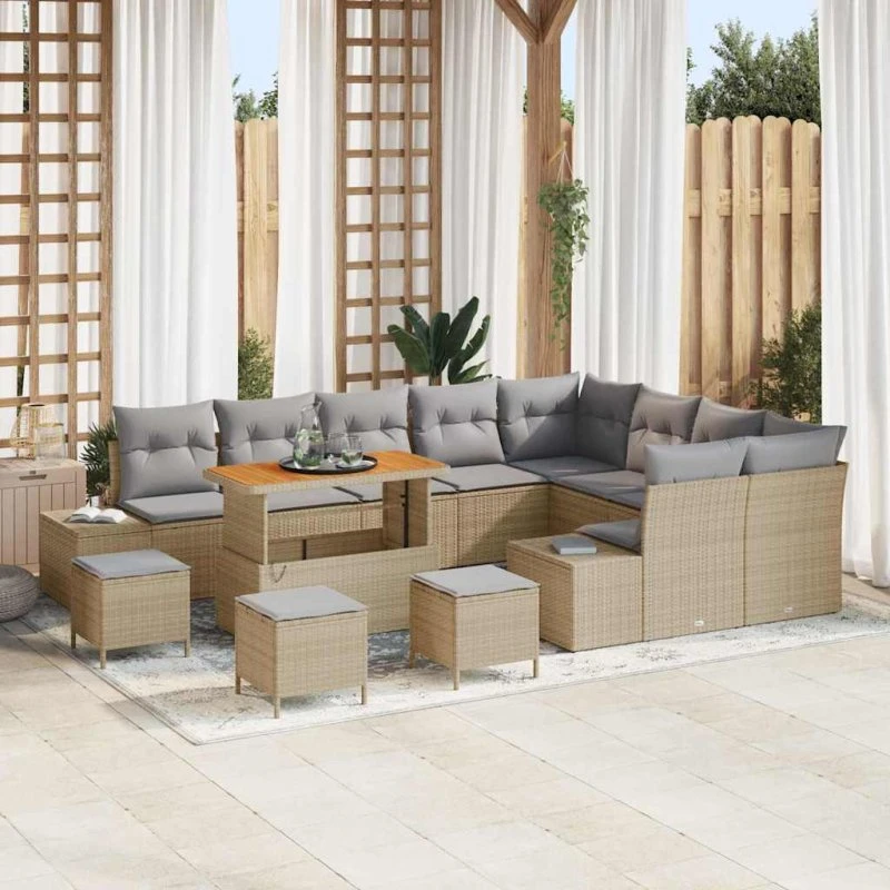 vidaXL Havesofa Sæt 13 stk Beige Poly Rattan med Opbevaring