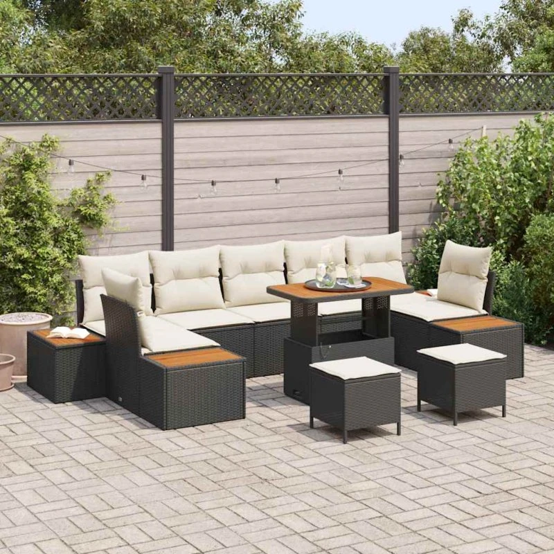 vidaXL Havesofa Sæt 10 pc Sort Poly rattan med opbevaring
