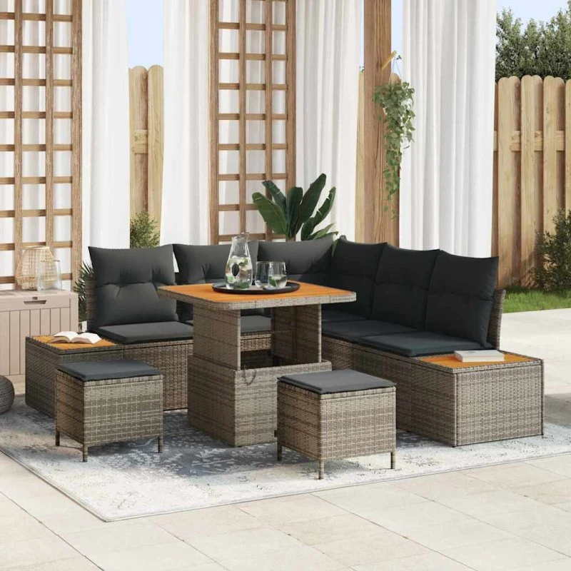 vidaXL Havesofa Sæt 8 pcs Grå Poly rattan med opbevaring