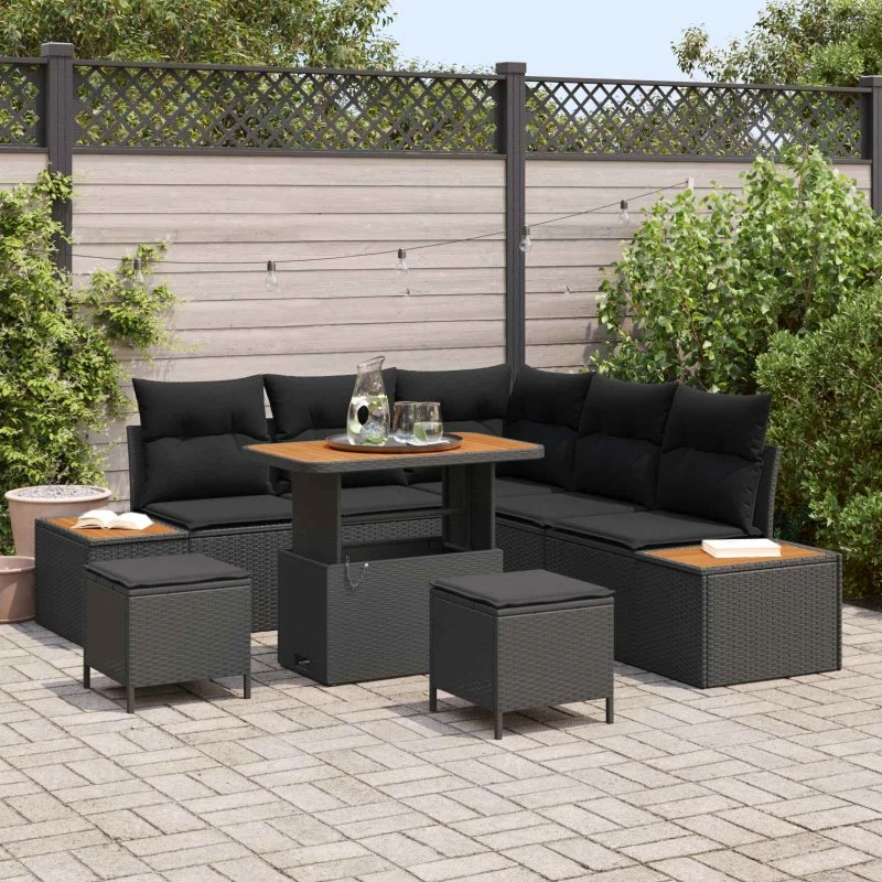 vidaXL Havesofa Sæt 8 del, Sort Poly Rattan med Opbevaring