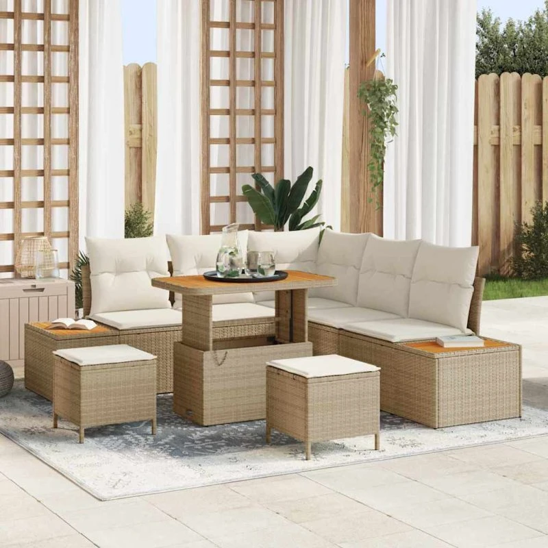 vidaXL Havesofa Sæt 8-del med opbevaring, beige poly rattan