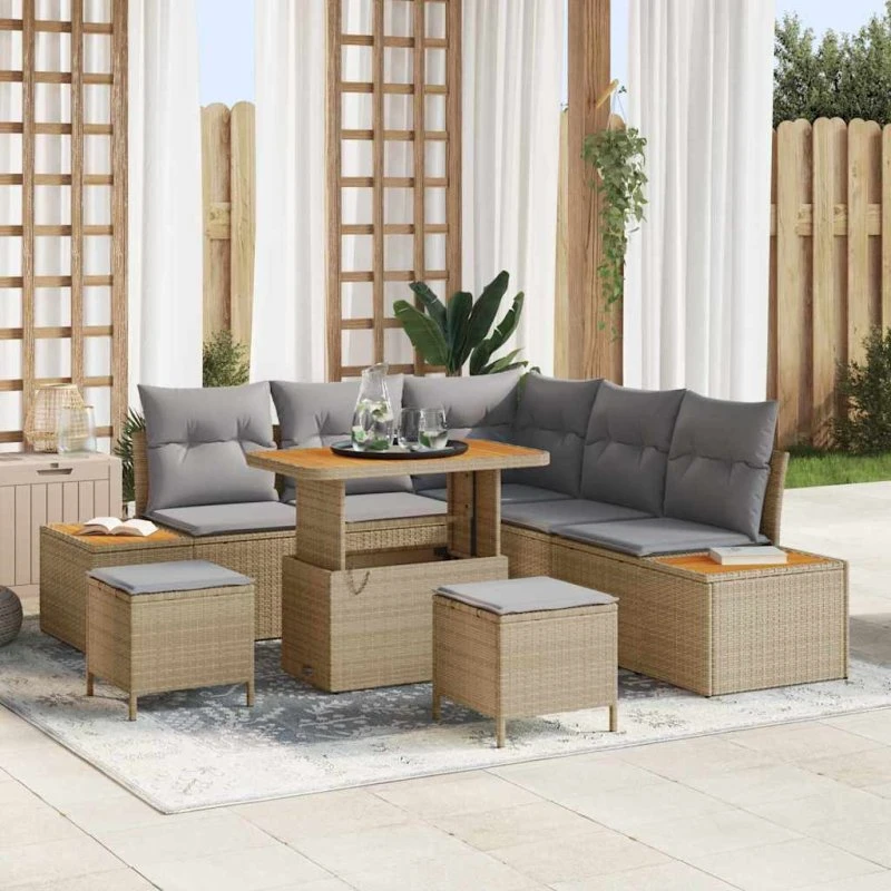 vidaXL Havesofa Sæt 8 del, Beige Poly Rattan med Opbevaring