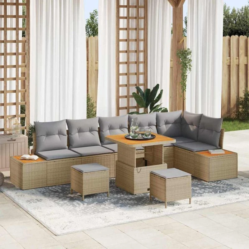 vidaXL Havesofa Sæt 9 stk Beige Poly rattan med opbevaring