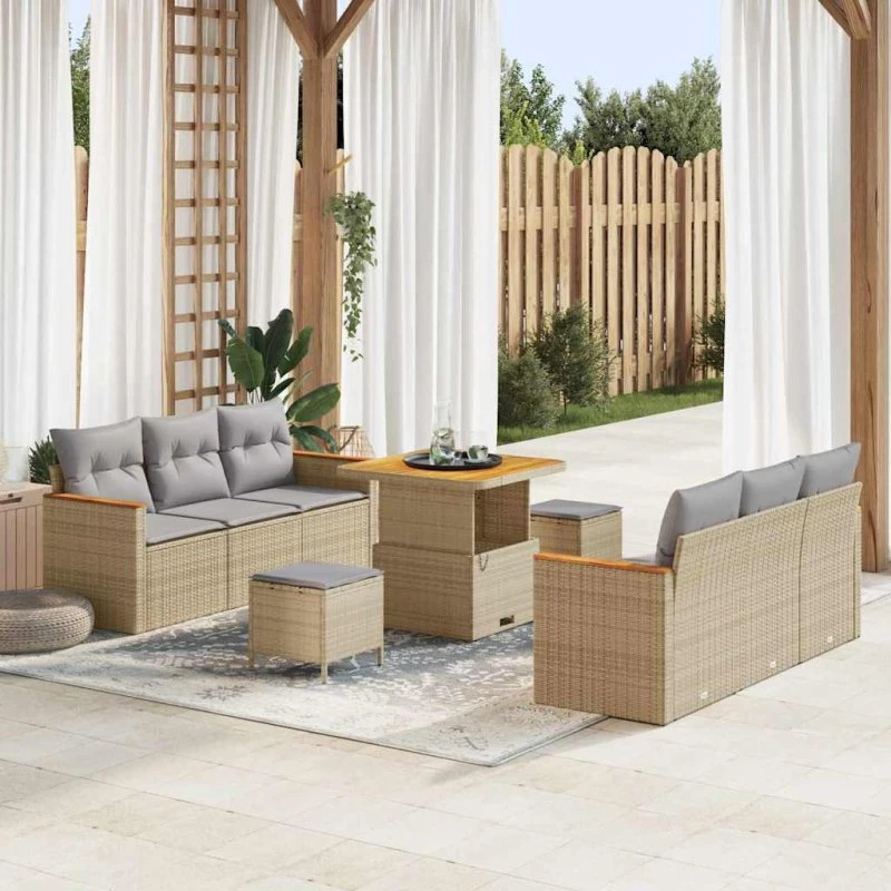 vidaXL Havesofa Sæt 11 pcs Beige/Lys Grå Poly rattan med Opbevaring