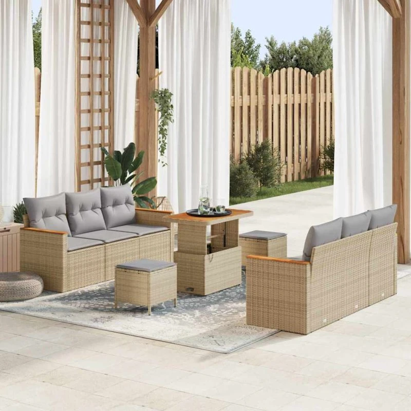 vidaXL Havesofa Sæt 11 pcs Beige/Lys Grå Poly rattan med Opbevaring