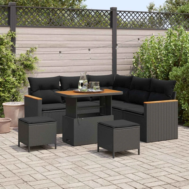 vidaXL Havesofa Sæt 8 pc Sort Poly rattan med opbevaring