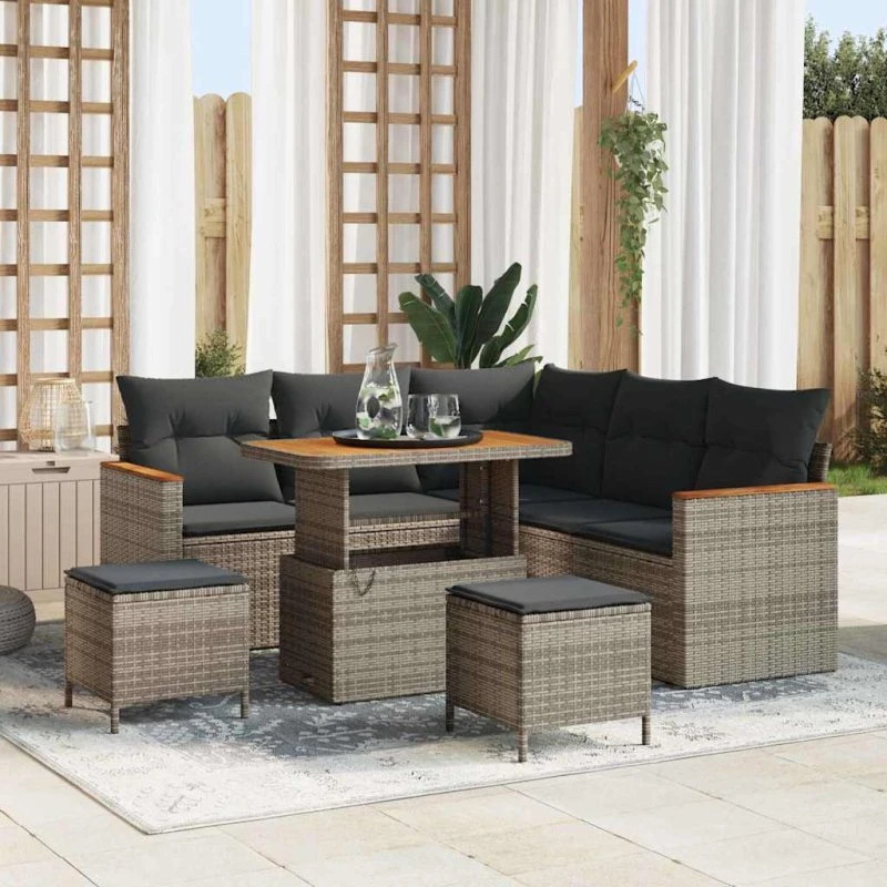 vidaXL Havesofa Sæt 8 pcs Grå Poly rattan med opbevaring