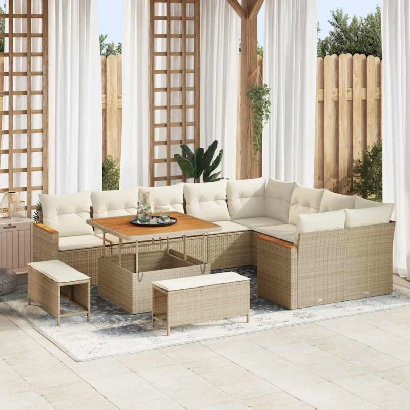 vidaXL Havesofa Sæt 12 pc Beige Poly Rattan med Opbevaring