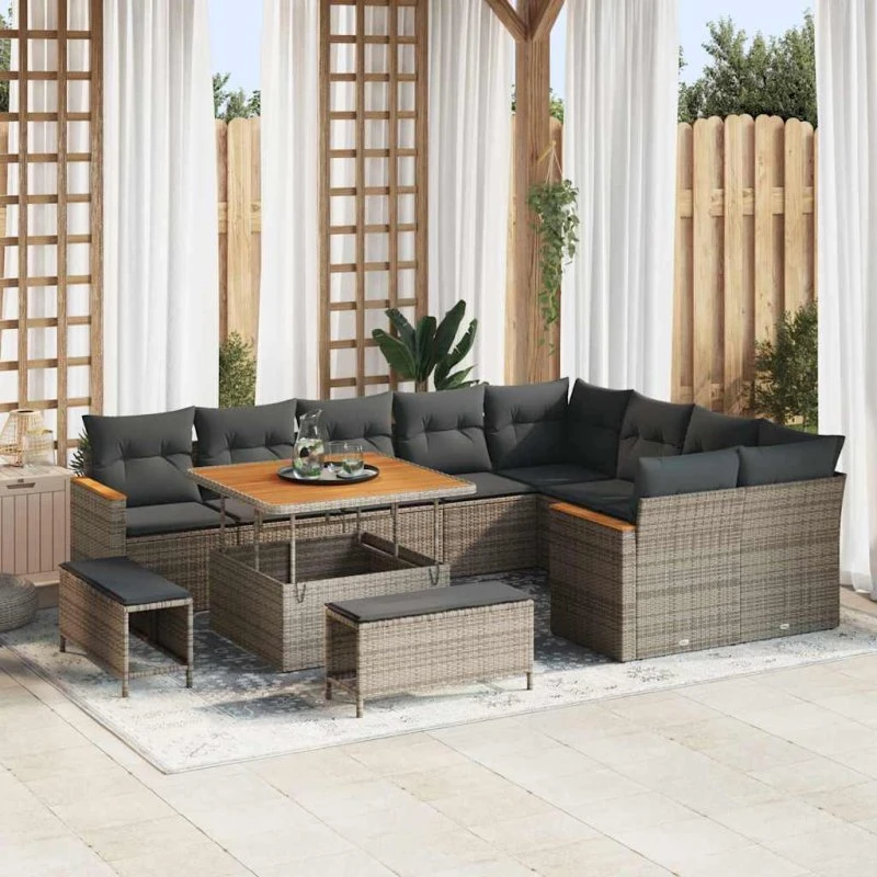 vidaXL Havesofa Sæt 12 pcs Grå Poly Rattan med Opbevaring