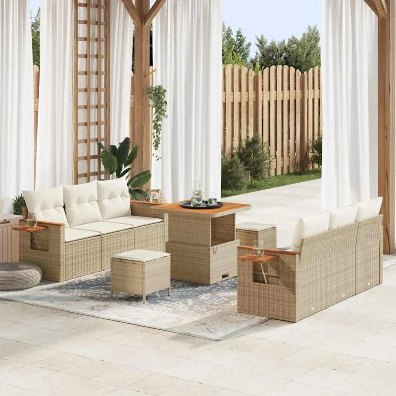 vidaXL Havesofa Sæt 11 pcs Beige/Creme med Opbevaring