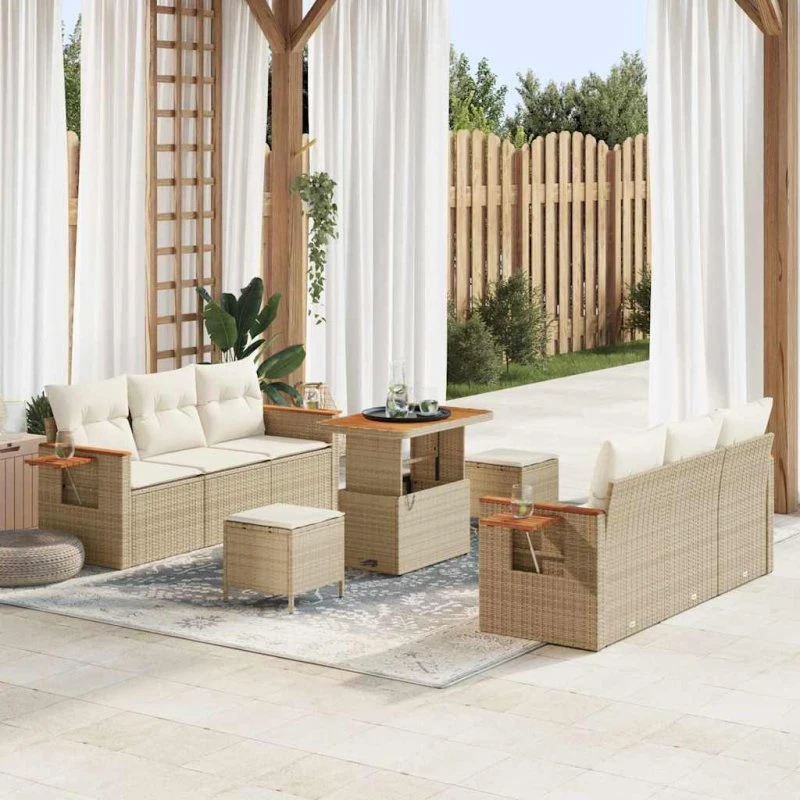 vidaXL Havesofa Sæt 11 pcs Beige/Creme Poly rattan med opbevaring