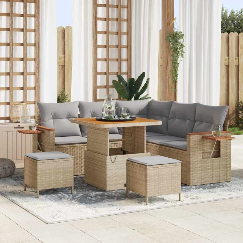 vidaXL Havesofa Sæt 9 pcs Beige/Lys Grå Poly Rattan