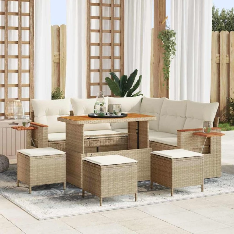 vidaXL Havesofa Sæt 10 pcs Beige/Creme Polyrrattan med Opbevaring