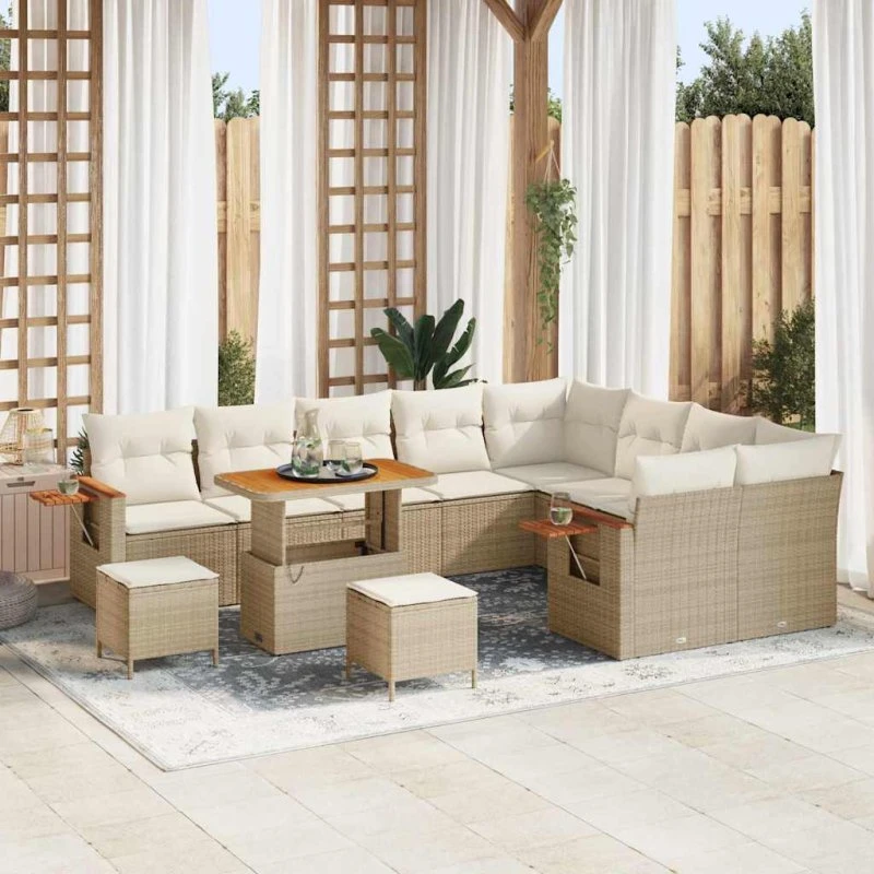 vidaXL Havesofa Sæt 13 pcs Beige/Creme Poly rattan med opbevaring
