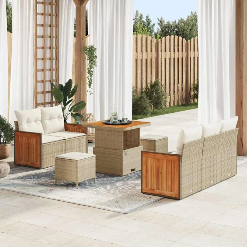 vidaXL Havesofa Sæt 10 pcs Beige/Creme Poly rattan med opbevaring