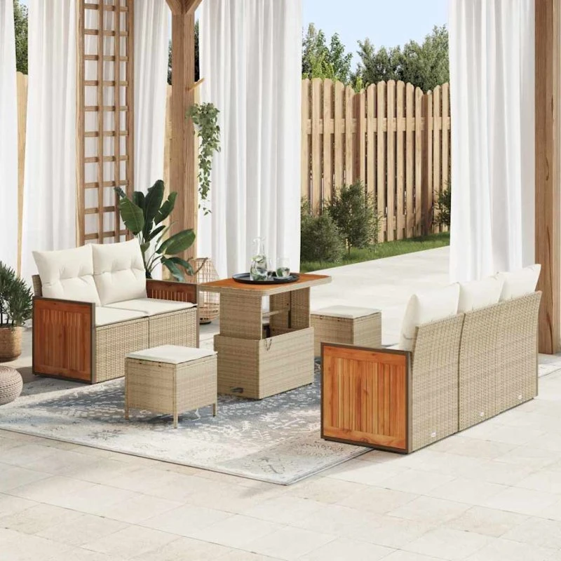 vidaXL Havesofa Sæt 10 pcs Beige/Creme Poly rattan med opbevaring