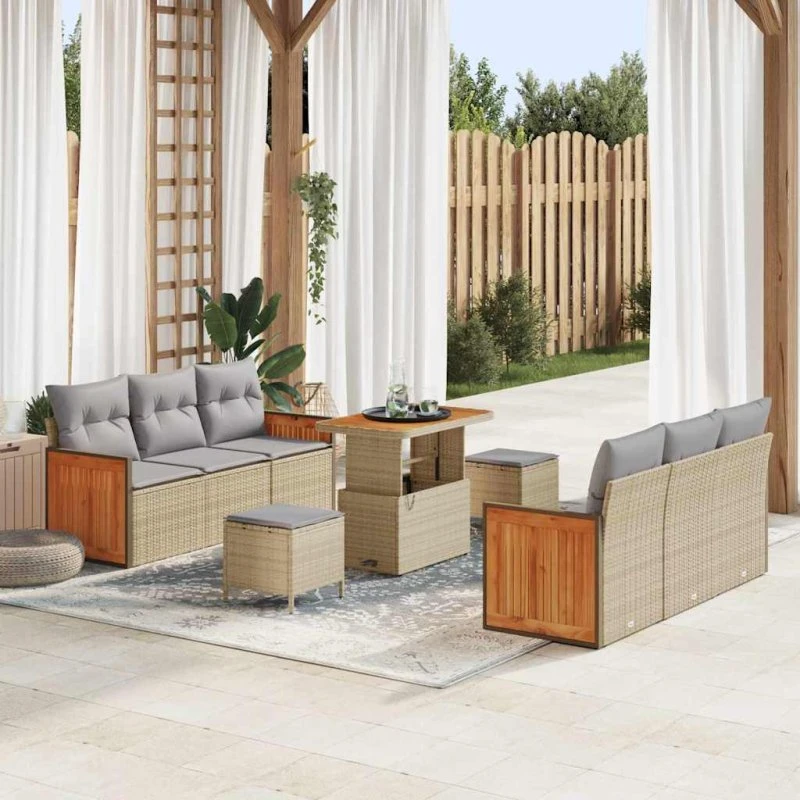 vidaXL Havesofa Sæt 11 pc Beige/Lys Grå PolyRattan