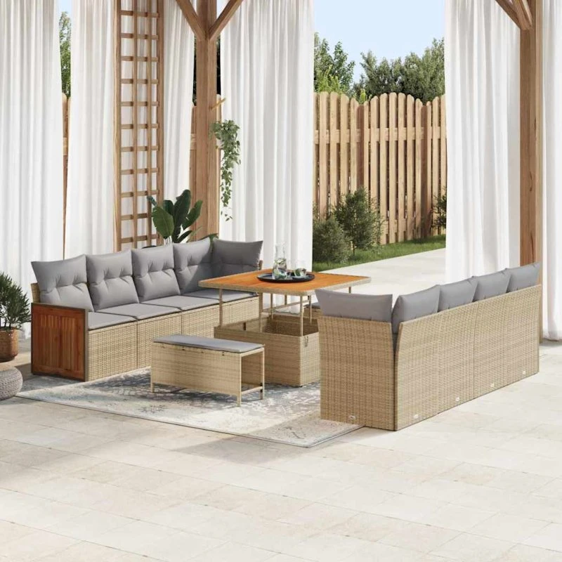 vidaXL Havesofa Sæt 12 pcs Beige/Lys Grå Poly Rattan