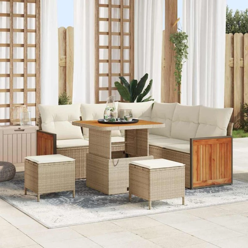 vidaXL Havesofa Sæt 9 pc Beige/Creme PolyRattan