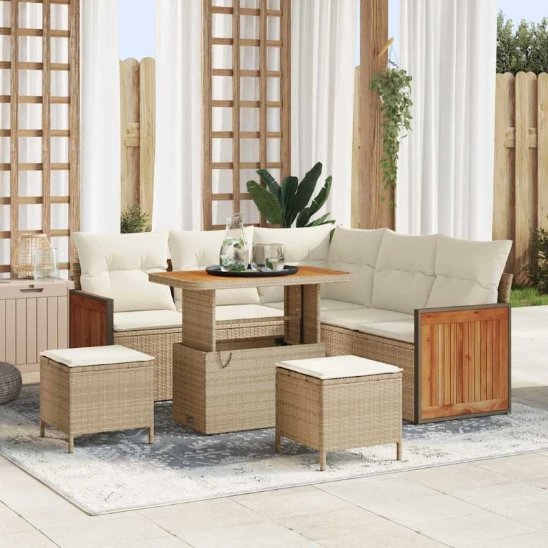vidaXL Havesofa Sæt 9 pc Beige/Creme Polyrrattan