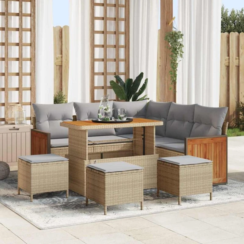 vidaXL Havesofa Sæt 9 pcs Beige/Lys Grå PolyRattan