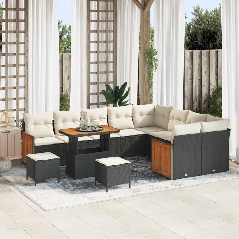 vidaXL Havesofa Sæt 13 pc Sort/Cream PolyRattan