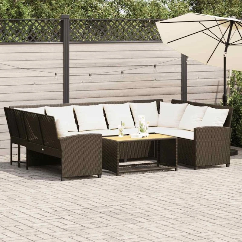 vidaXL Havesofa med hynder polyrattan brun