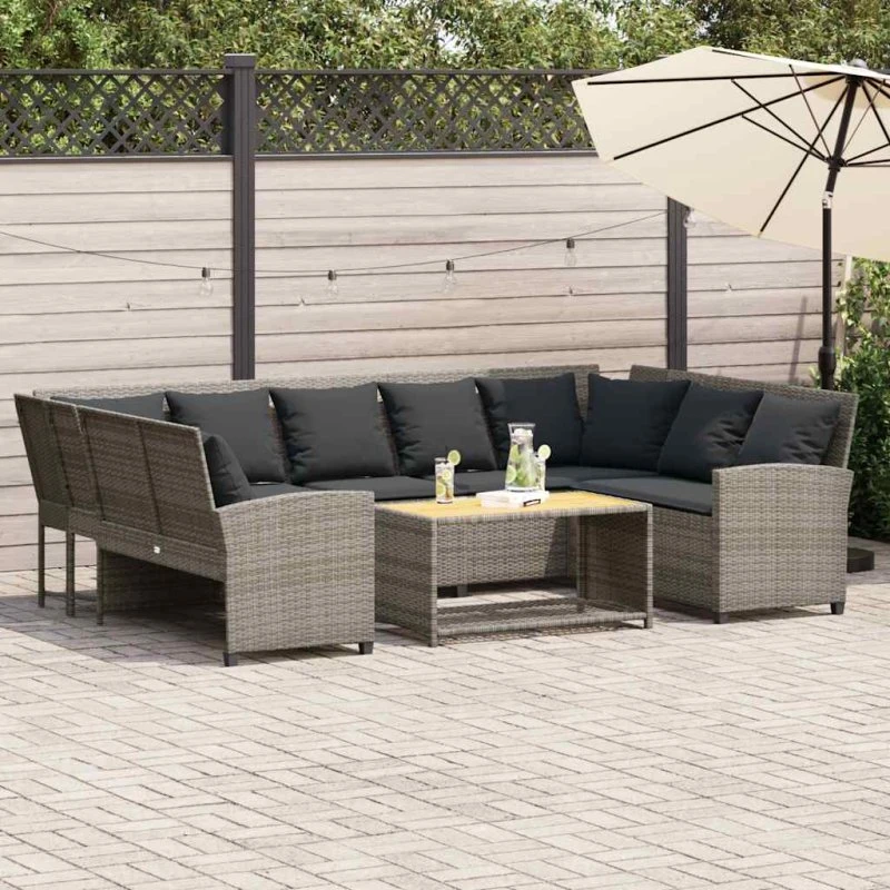 vidaXL Havesofa med hynder polyrattan grå