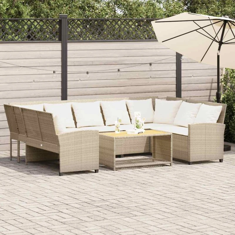 vidaXL Havesofa med hynder polyrattan beige