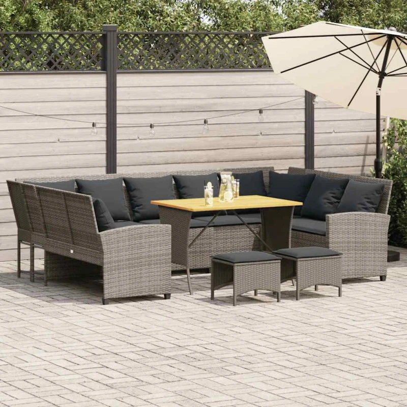 vidaXL 4-delssofasæt med hynder i grå polyrattan