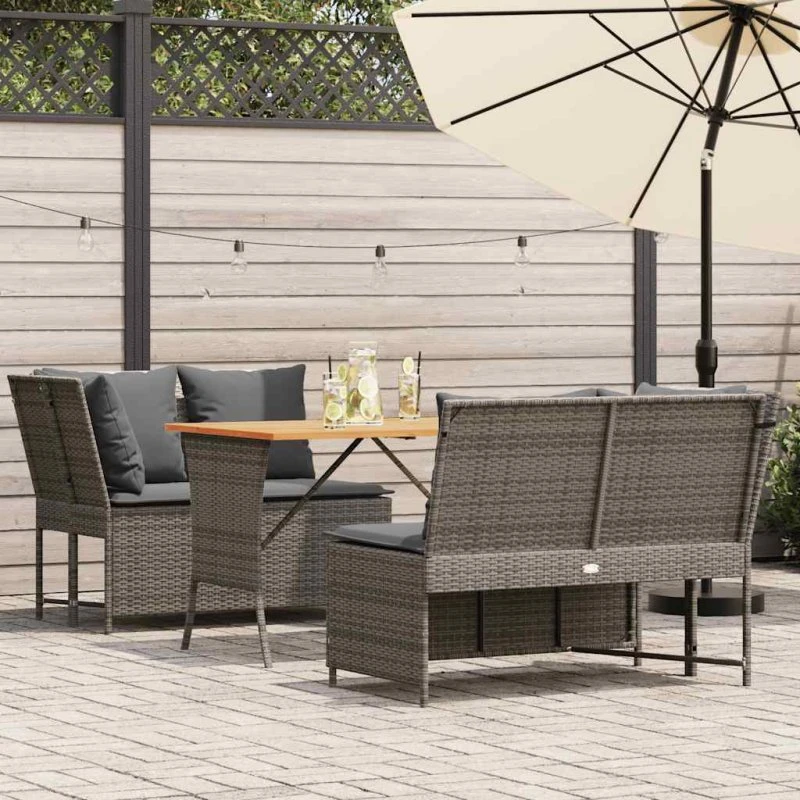 vidaXL Havesofasæt 3 dele med hynder, polyrattan grå