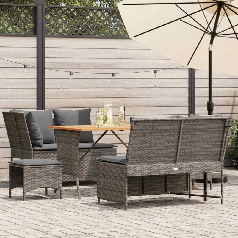 vidaXL 5-delssofasæt med hynder i grå polyrattan