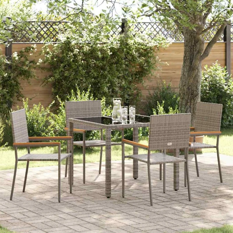 vidaXL Have Spisebordssæt 5 stk Grå 90x90x75 cm PolyRattan