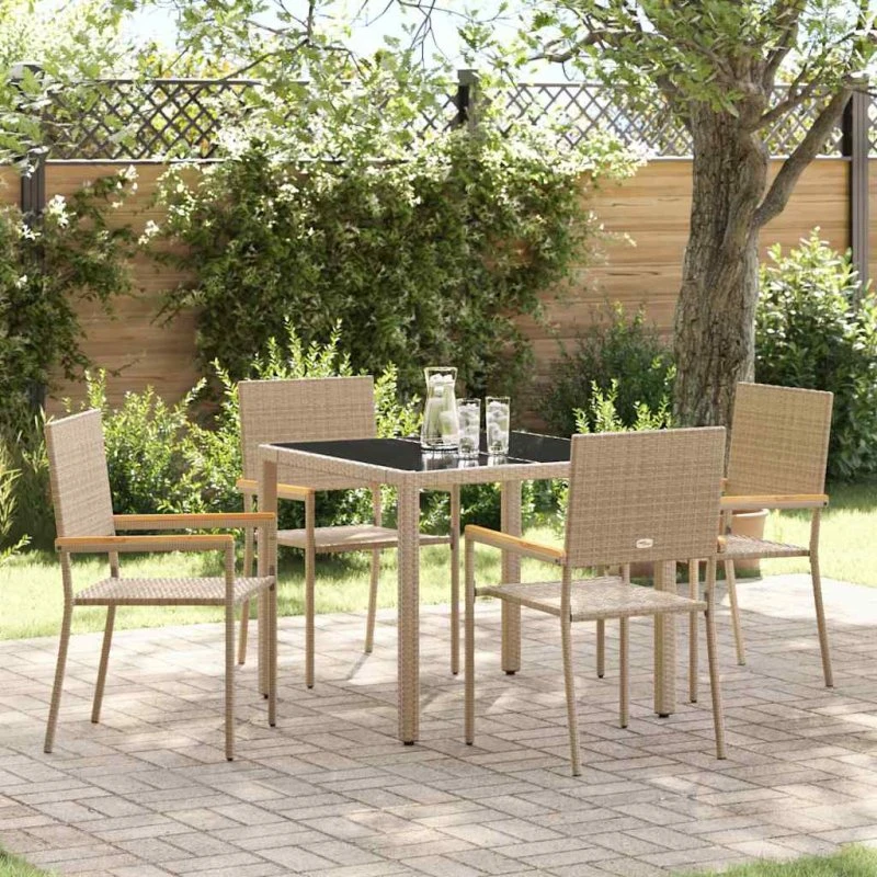 vidaXL Have Spisebordssæt 5 stk Beige 90 x 90 x 75 cm polyrattan