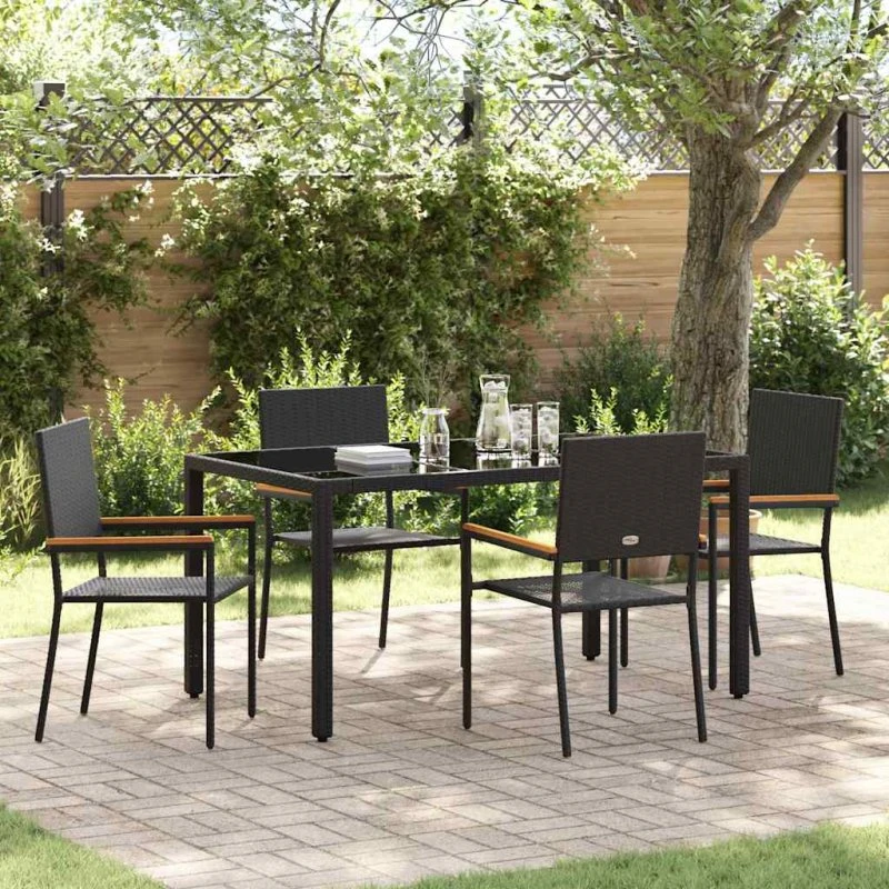 vidaXL Have Spisebordssæt 5 stk Sort 150x90x75 cm polyrattan
