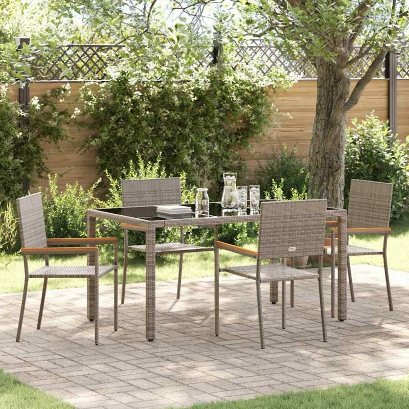 vidaXL Have Spisebordssæt 5 stk Grå 150x90x75 cm PolyRattan