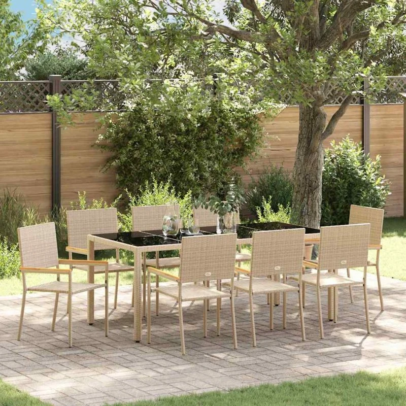 vidaXL Have Spisebordssæt 9 pcs Beige 190 x 90 x 75 cm polyrattan