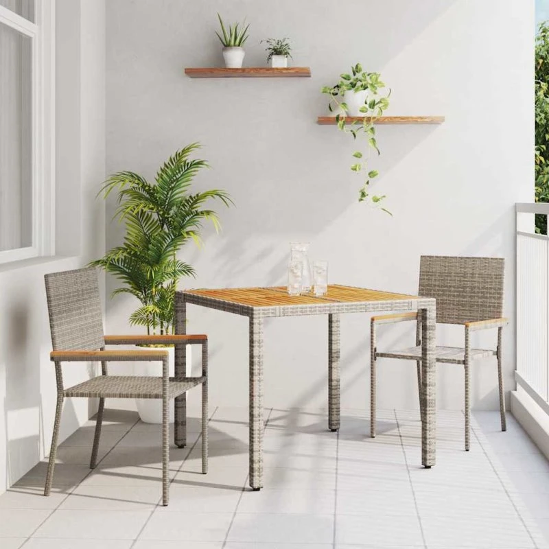vidaXL Have Spisebordssæt 3 stk Grå 90x90x75 cm PolyRattan