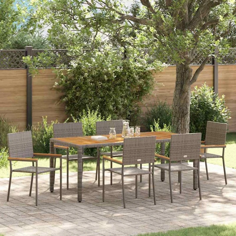 vidaXL Have Spisebordssæt 7 stk Grå 190x90x75 cm PolyRattan
