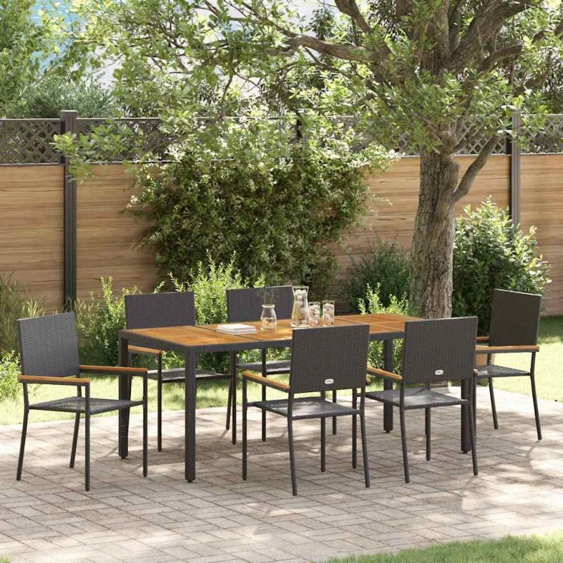 vidaXL Have Spisebordssæt 7 stk Sort 190 x 90 x 75 cm polyrattan