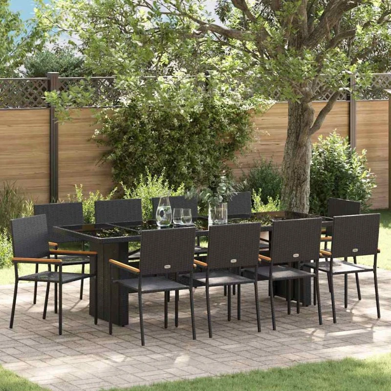 vidaXL Have Spisebordssæt 11 pcs Sort Poly Rattan